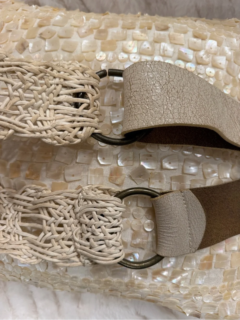 Leatherock Mother-of-Pearl Woven Clutch in Ivory and Gold-Tone Accents